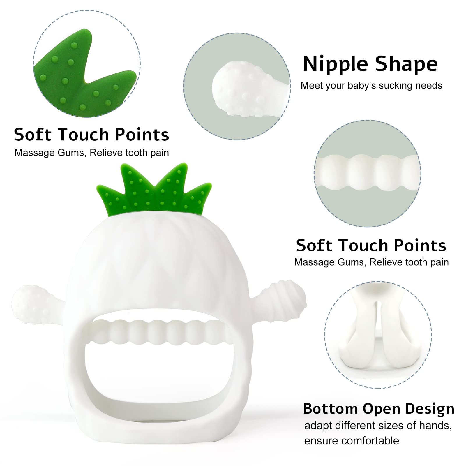 Pineapple Shape Baby Teething Toys, Never Drop Hand Wrist Teether, Papachoo Baby Chew Toys For Sucking Needs, Silicone Baby Mitt