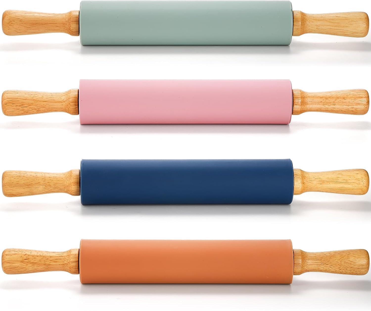 Yopay 4 Pack Silicone Rolling Pin For Baking, Non Stick Large 17 Inch Roller With Wood Handle For Tortillas Dough, Pizza, Pie, P