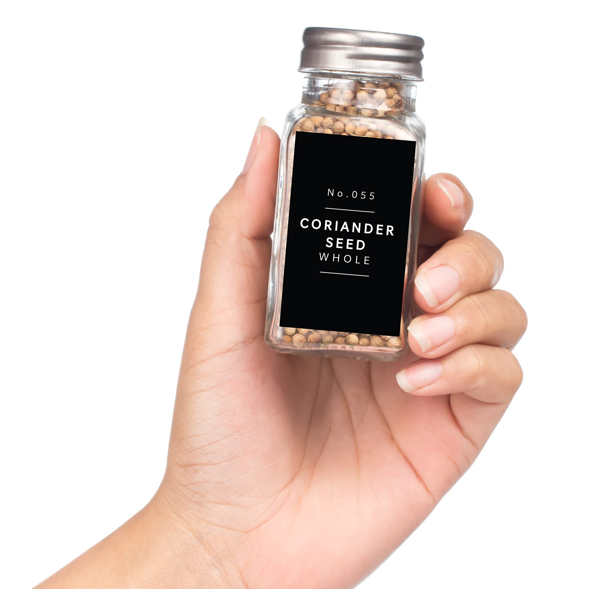 Lovable Labels Farmhouse Minimalist Black Spice Jar Labels - 184 Preprinted + 8 Blank Write-on Stickers Dishwasher Save & Waterp