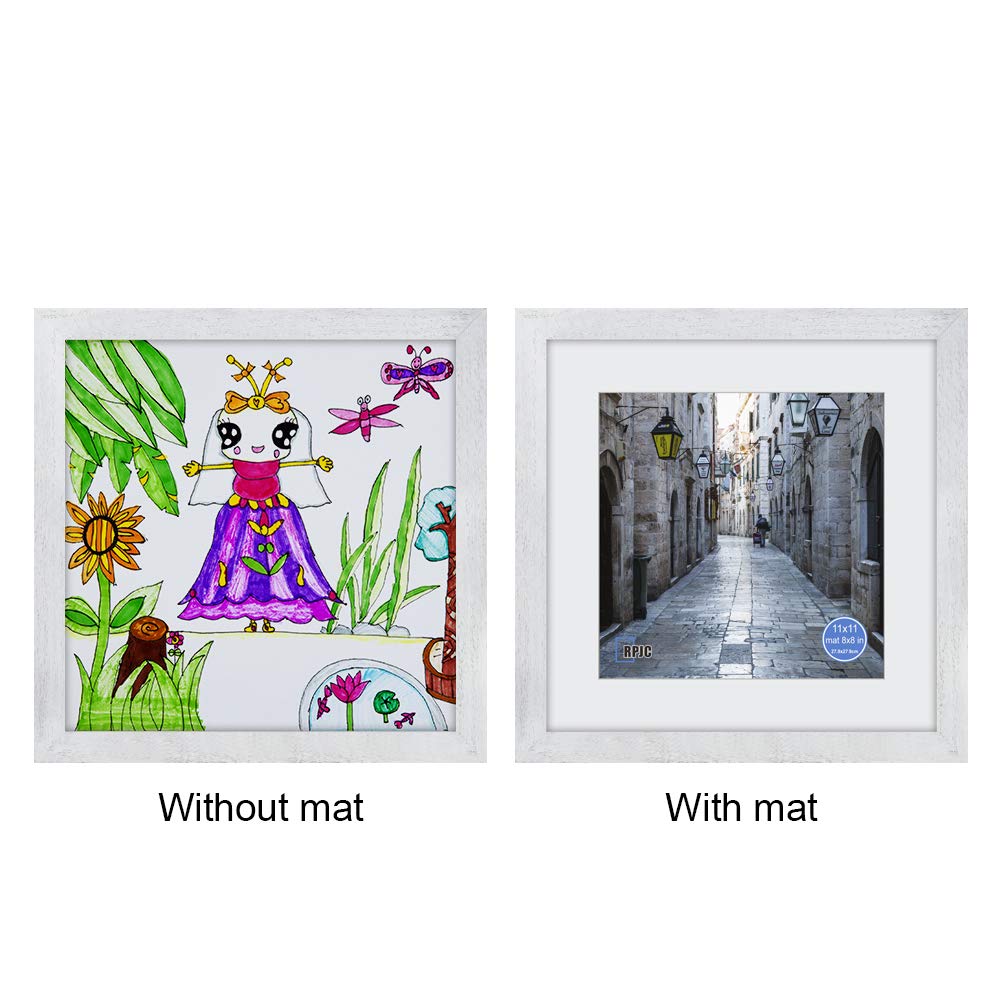 11x11 Inch Picture Frame Made of Solid Wood and High Definition Glass Display Pictures 8x8 with Mat or 11x11 Without Mat for Wal