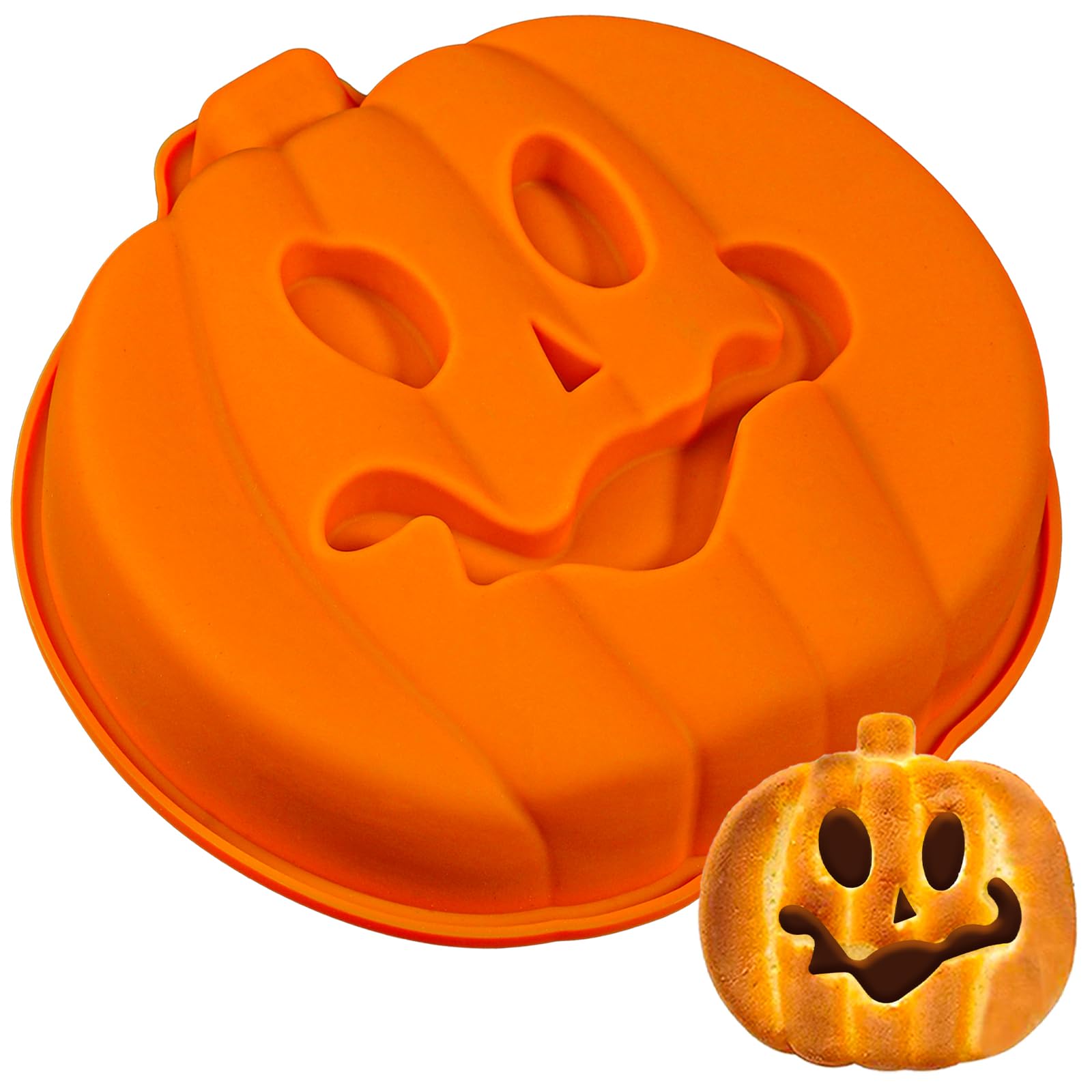 Webake Pumpkin 8 Inch Cake Pan Silicone Jack-O-Lantern Mold 3D Pumpkin Shaped Cake Mold Large, Halloween Baking Pan, Trick Or Tr