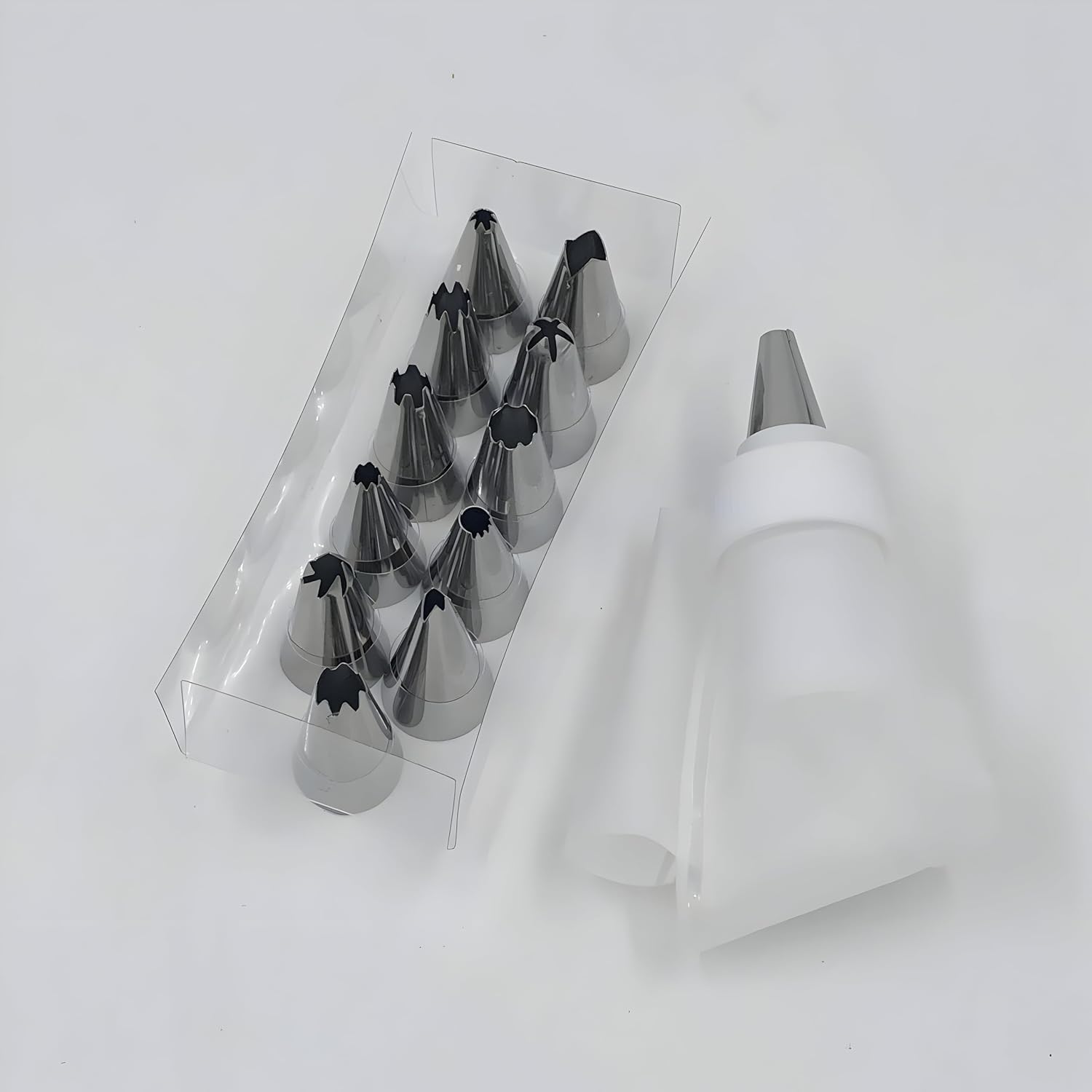 Clicksy 12 Piece Cake Decorating Set Frosting Icing Piping Bag Tips With Steel Nozzles. Reusable & Washable