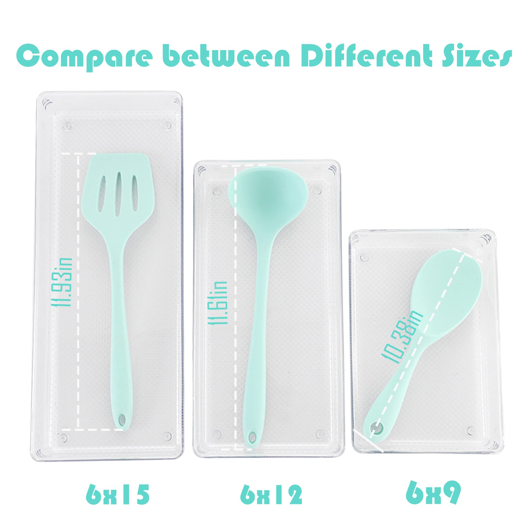 Ihomecooker 3 Set Clear Plastic Junk Drawer Organizer Vanity Curlery Utensil Makeups Organizer For Kitchen 6'' X9''