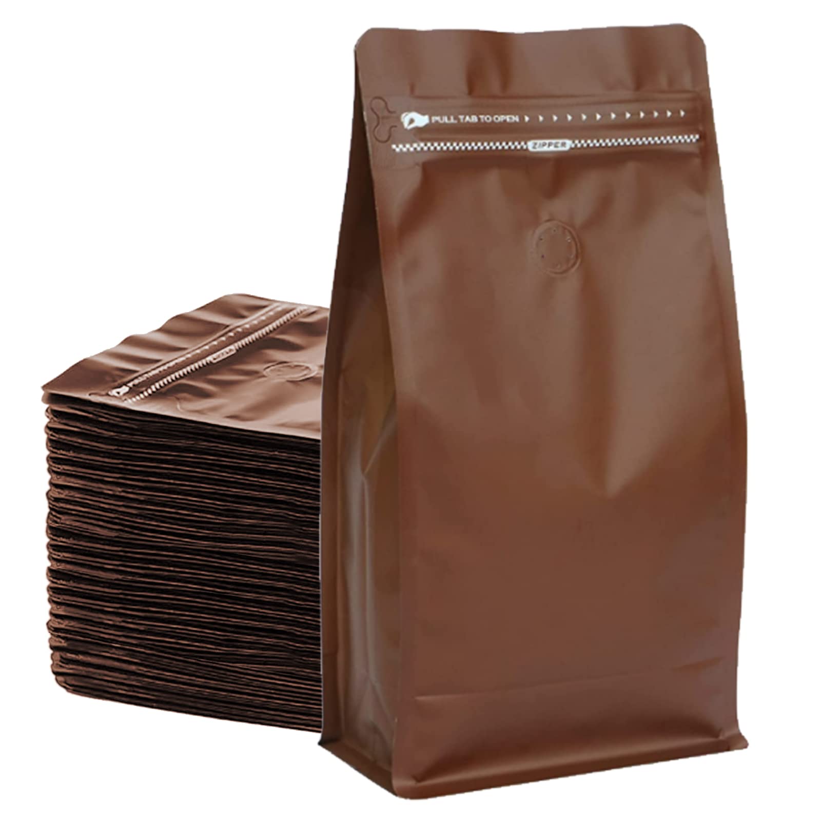 DMPACKDM Coffee Bags with Valve(12 oz,3/4 lb,50pcs) Brown High Barrier Aluminumed Foil Flat Bottom Heat Sealed Coffee Beans Pack
