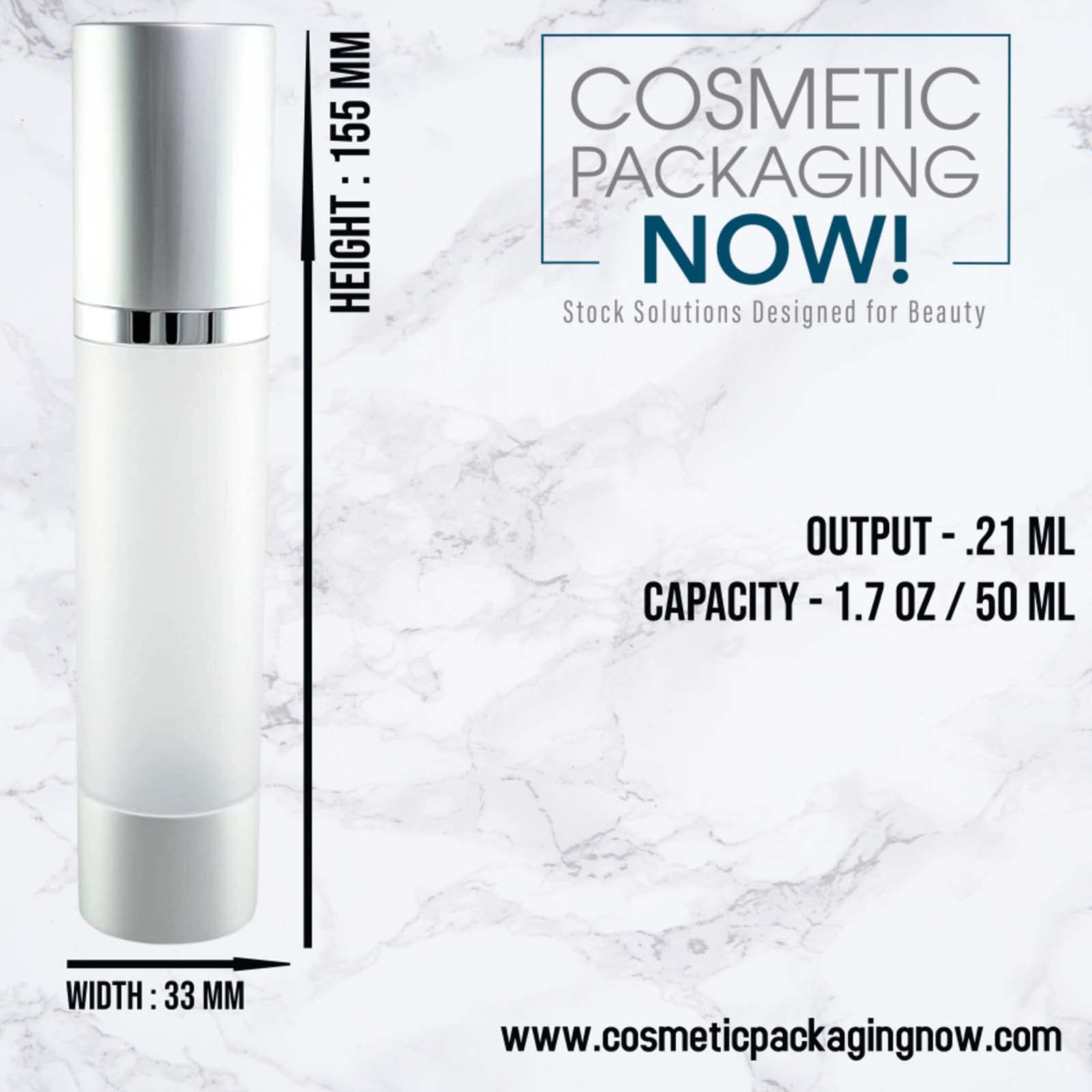 Cosmetic Packaging Now! Luxe Airless Bottle, 50 Ml, Matte Silver W/Frosted Bottle