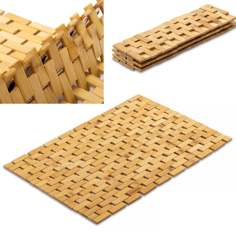 Homdsim Bamboo Bath Mat With Anti Slip Pads,23.6X15.8 Inches Bathroom Shower And Bathtub Floor Mats,Non Slip Water Proof Mat,Ind