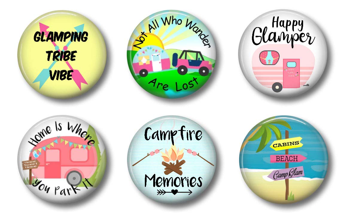 Happy Glamper Decor Magnets - Rv Magnets - Set Of Six 1.75'' - Cute Fridge Magnets For Glamping Camping Trailer Or Camper (Glamp