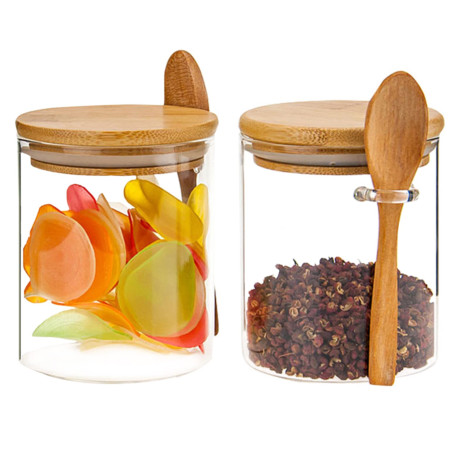 Joualy 2-Pack Glass Jar Containers 182 Oz,100 Sealed Borosilicate Glass Bamboo Spice Jars With Bamboo Lid And Bamboo Spoon For C