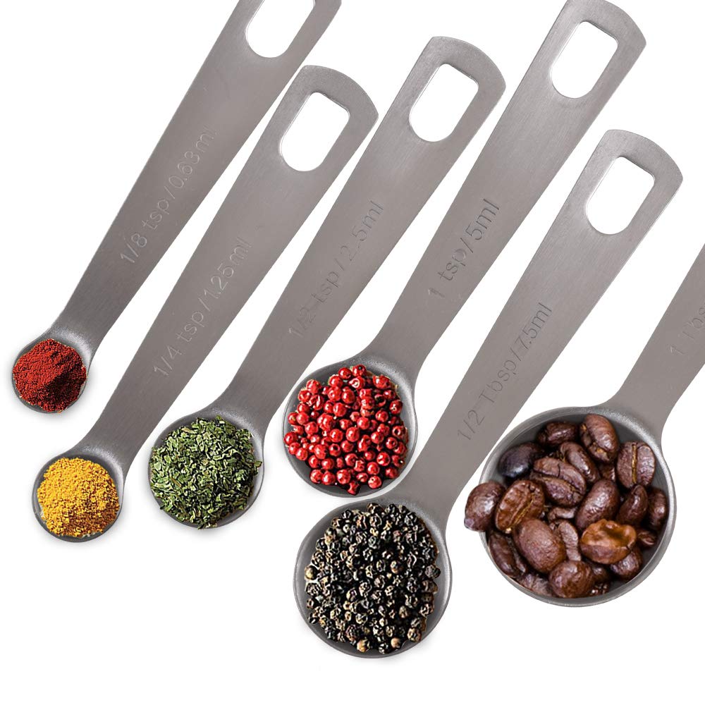 Newk 6 Pcs Measuring Spoons, Stainless Steel Metal Kitchen Measuring Tools Set For Dry And Liquid Ingredients-1/8 Tsp, 1/4 Tsp,