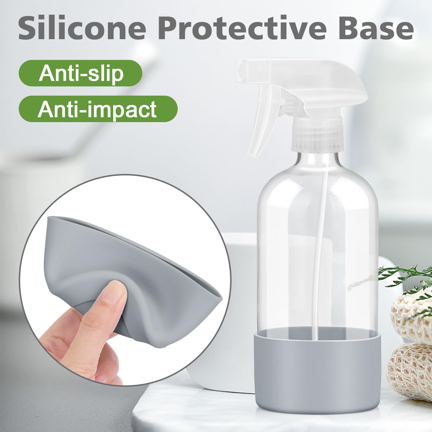 Rionisor Glass Spray Bottles With Silicone Sleeve Protection, Empty 16 Oz Refillable Containers, Reusable Spray Bottles For Hair