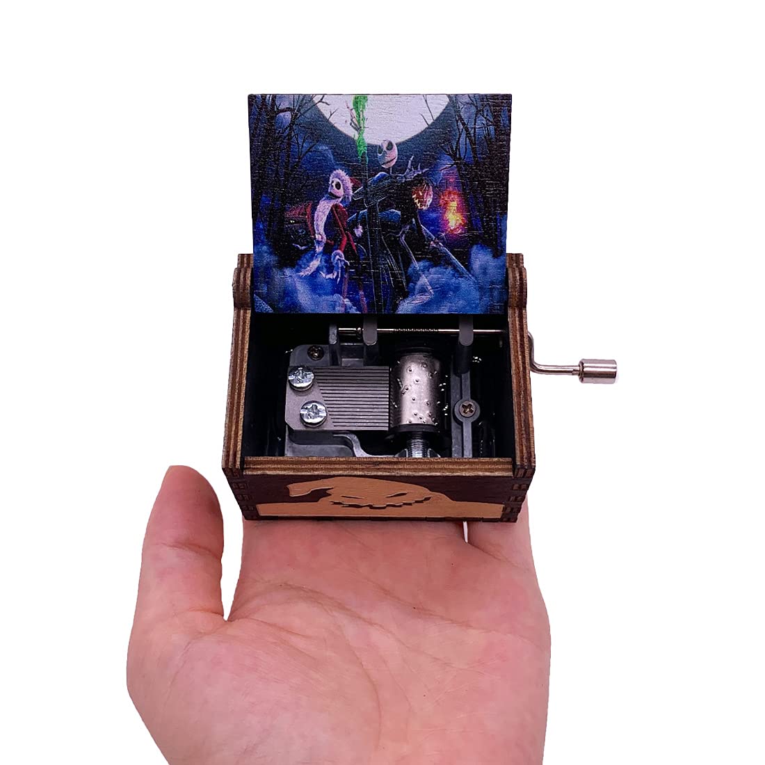 Hand Crank Music Box The Halloween Christmas Laser Engraved Wood Musical Box Jack Skellington Gift for Christmas,Birthday,Valent