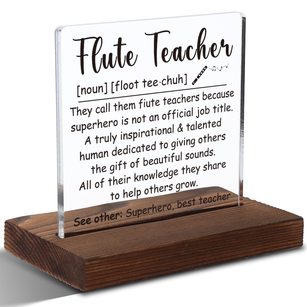Flute Teacher Gift, Inspirational Music Instructor Desk Plaque, Beautiful Sound Quote Acrylic Sign for Music Educators, 4x4 Inch