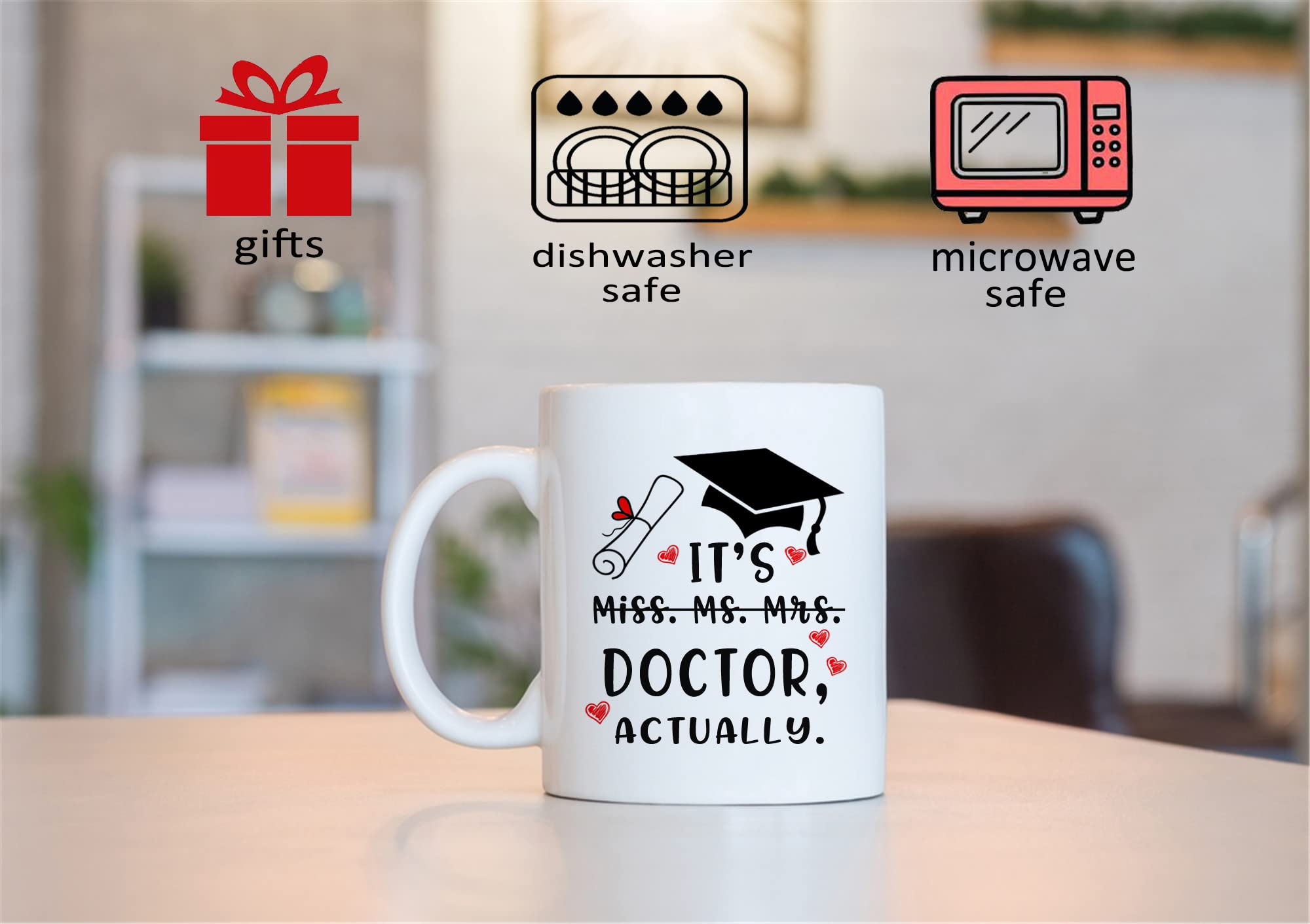 Qsavet Funny Doctor Gift Mug - ItS Miss Ms Mrs Dr Actually, Phd Graduation, Doctorate Degree, Novelty Coffee Cup For Coworkers,