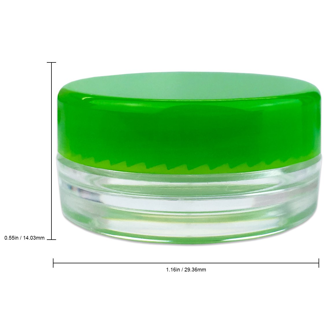 Beauticom 3g/3ml (0.1 Fl Oz) Round Clear Plastic Jars with Round Top Lids for Creams  Lotions  Make Up  Powders  Glitters  and more... (Color: Green Lid Quantity: 50 Pieces)