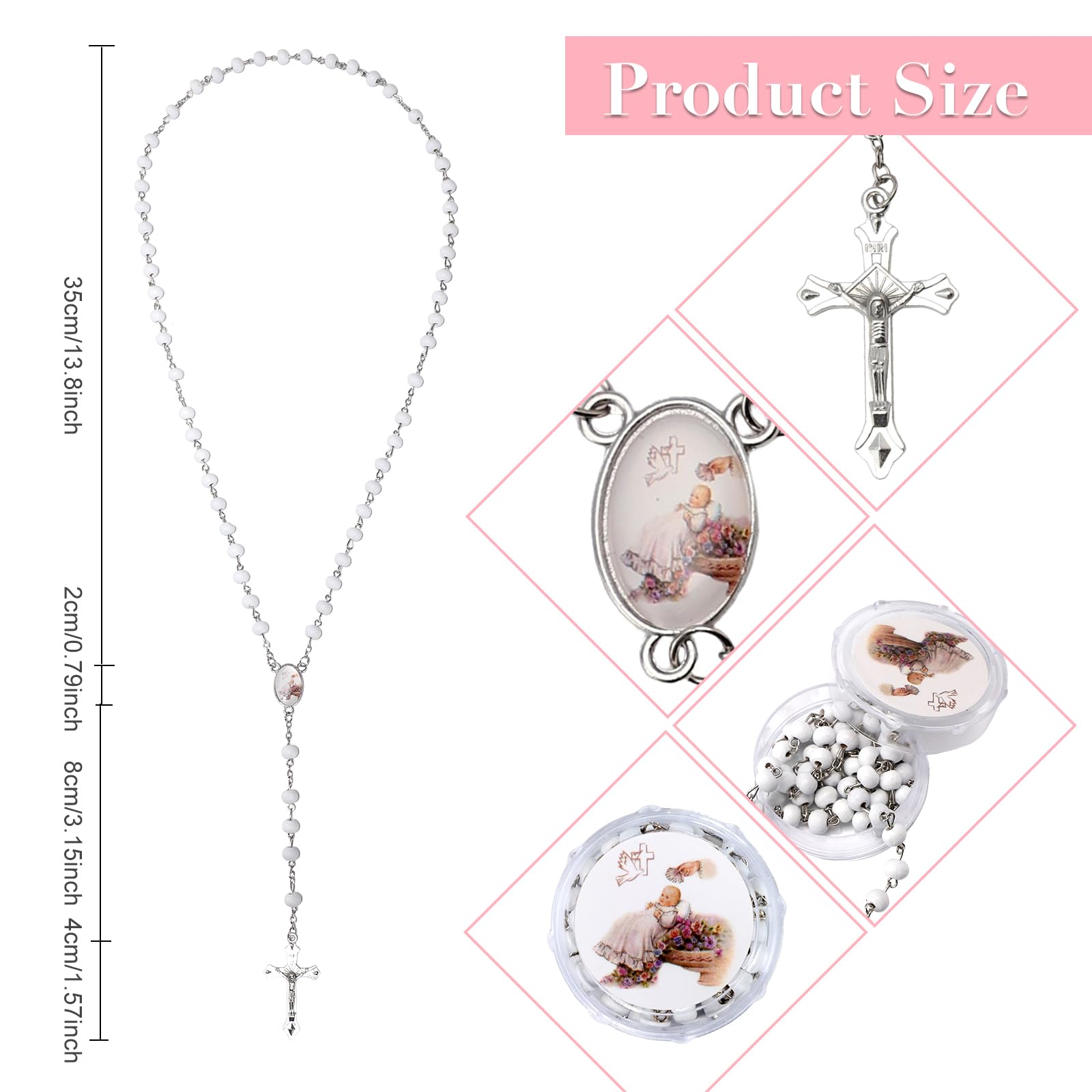 12 PCS Guardian Baby Angel White Bead Scented Rosaries For Baptism Gifts Girls Boys,Rosaries In Bulk For First Communion Party F