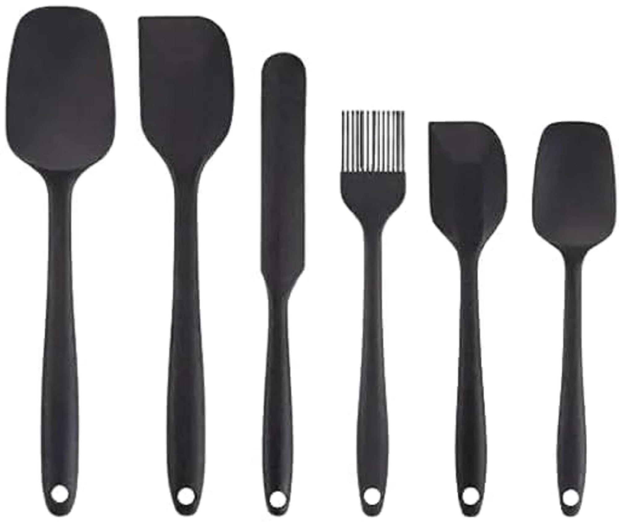 Silicone Kitchen Utensil Set 6 Pieces Black Cooking & Baking Tools (Pack Of 6) (Black)