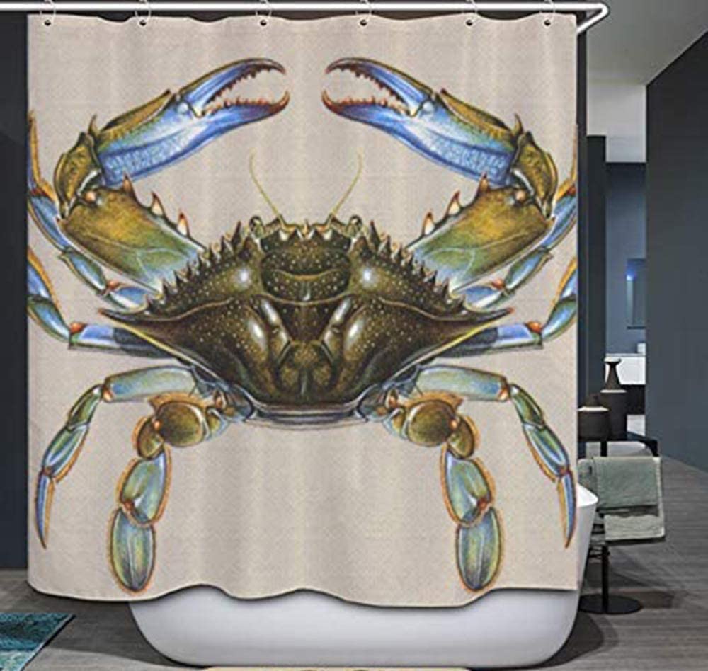 Pocablife Crab Shower Curtain, 3D Crab, Crab Pliers Waterproof Shower Curtain 12 Hooks Custom Decorative Bath Curtain Modern Bat