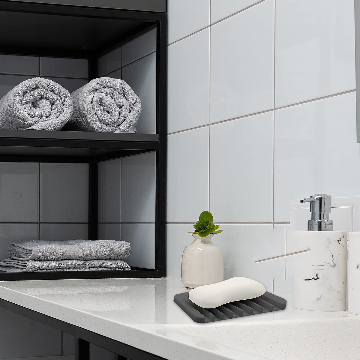 Ramkuwar Silicone Soap Dish Soap Saver Waterfall Anti-Slip Design Soap Holder With Drainage For Shower Kitchen Sink Bathroom Eas