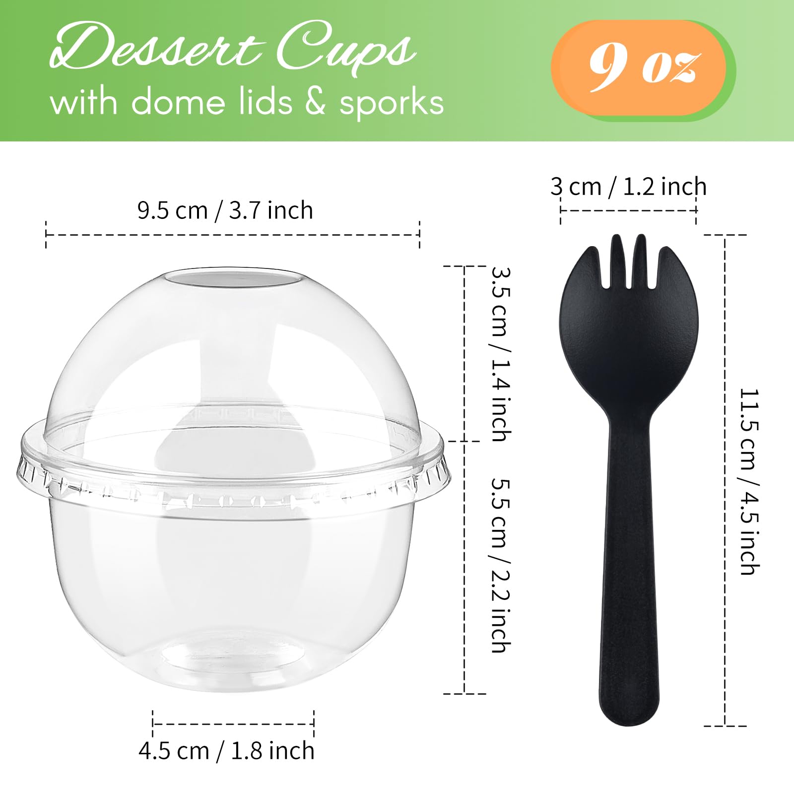 Zezzxu 50 Pack 9 Oz Plastic Dessert Cups With Dome Lids (No Hole) And Sporks, Disposable Snack Cups For Fruits, Ice Creams, Cake