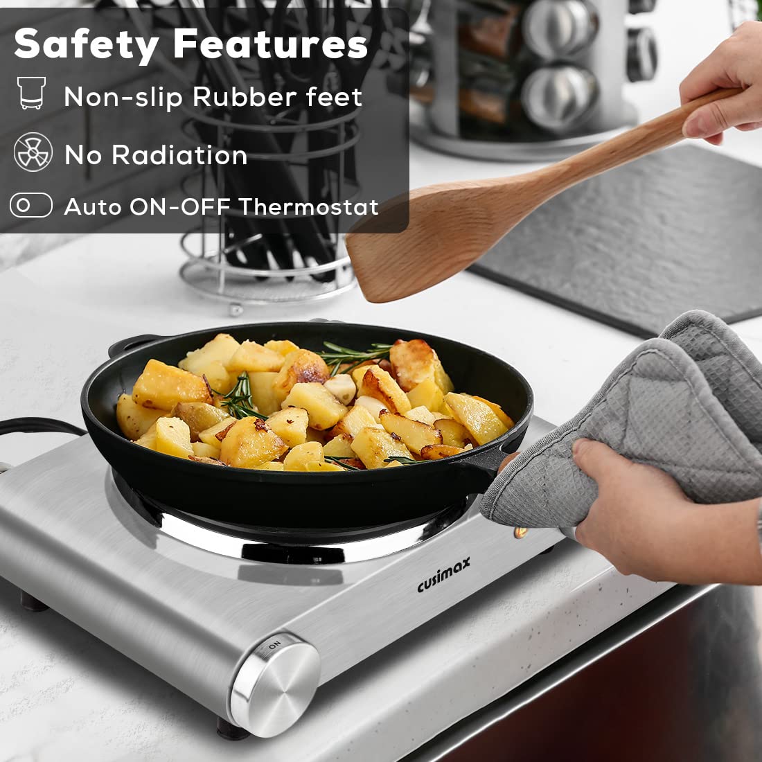 Hot Plate, Cusimax Electric Burner 1500W Hot Plate Cooking Single Burner Electric Stove With Heat-Up In Seconds Adjustable Tempe