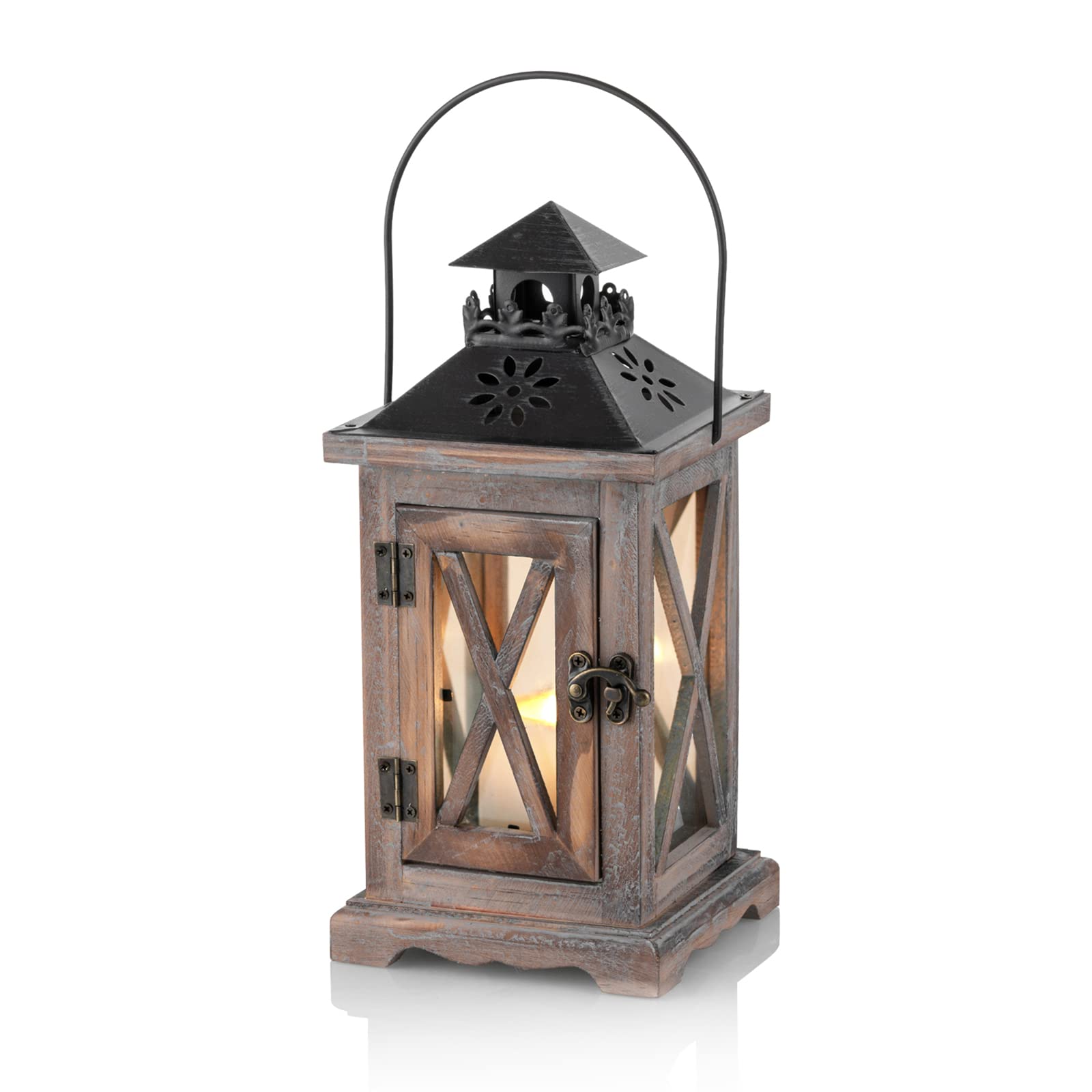 Sziqiqi Farmhouse Lanterns Home Decor Decorative Wood Lantern for Wedding Centerpieces Vintage Brown Candle Lantern for Patio Fi