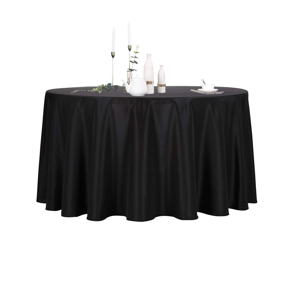 Ascoza 6Pack 108 Inch Black Round Tablecloth In Polyester Fabric For Wedding/Banquet/Restaurant/Parties