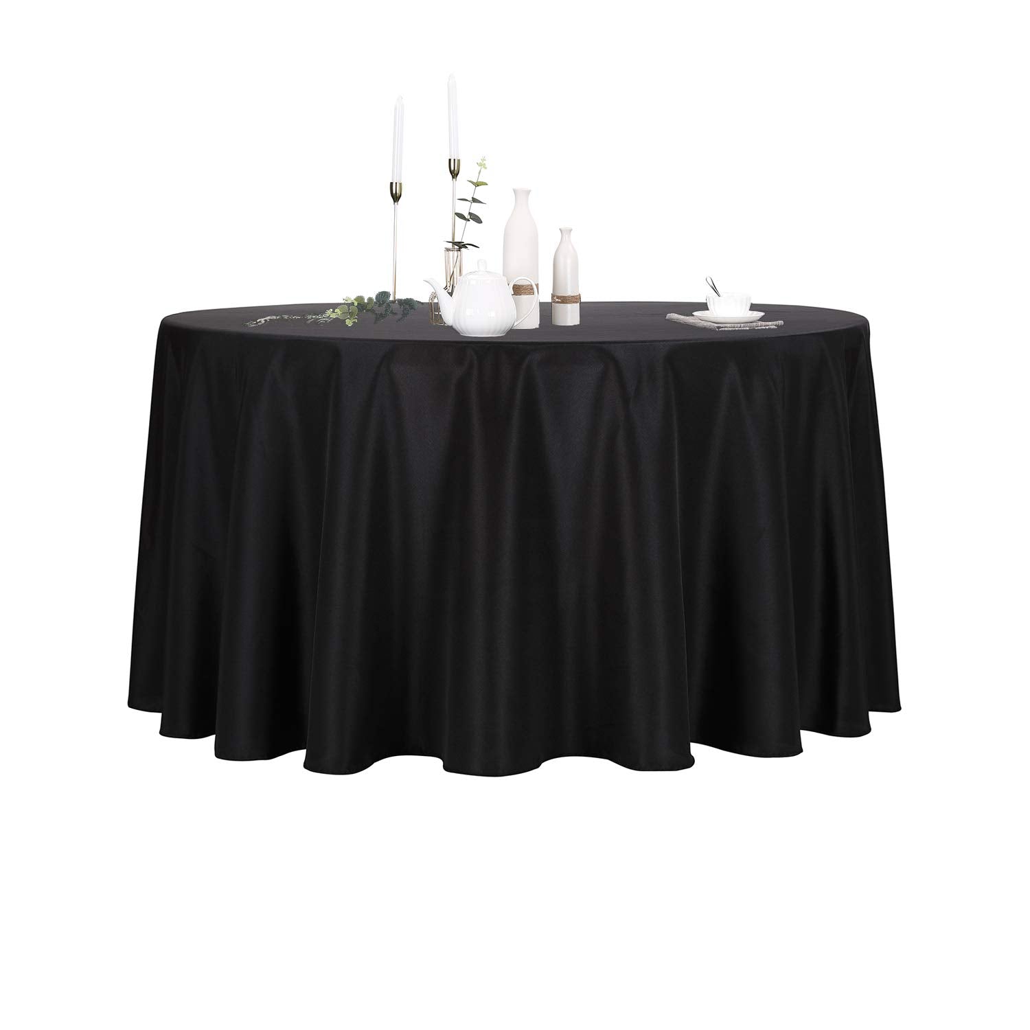 Ascoza 2Pack 108 Inch Black Round Tablecloth In Polyester Fabric For Wedding/Banquet/Restaurant/Parties