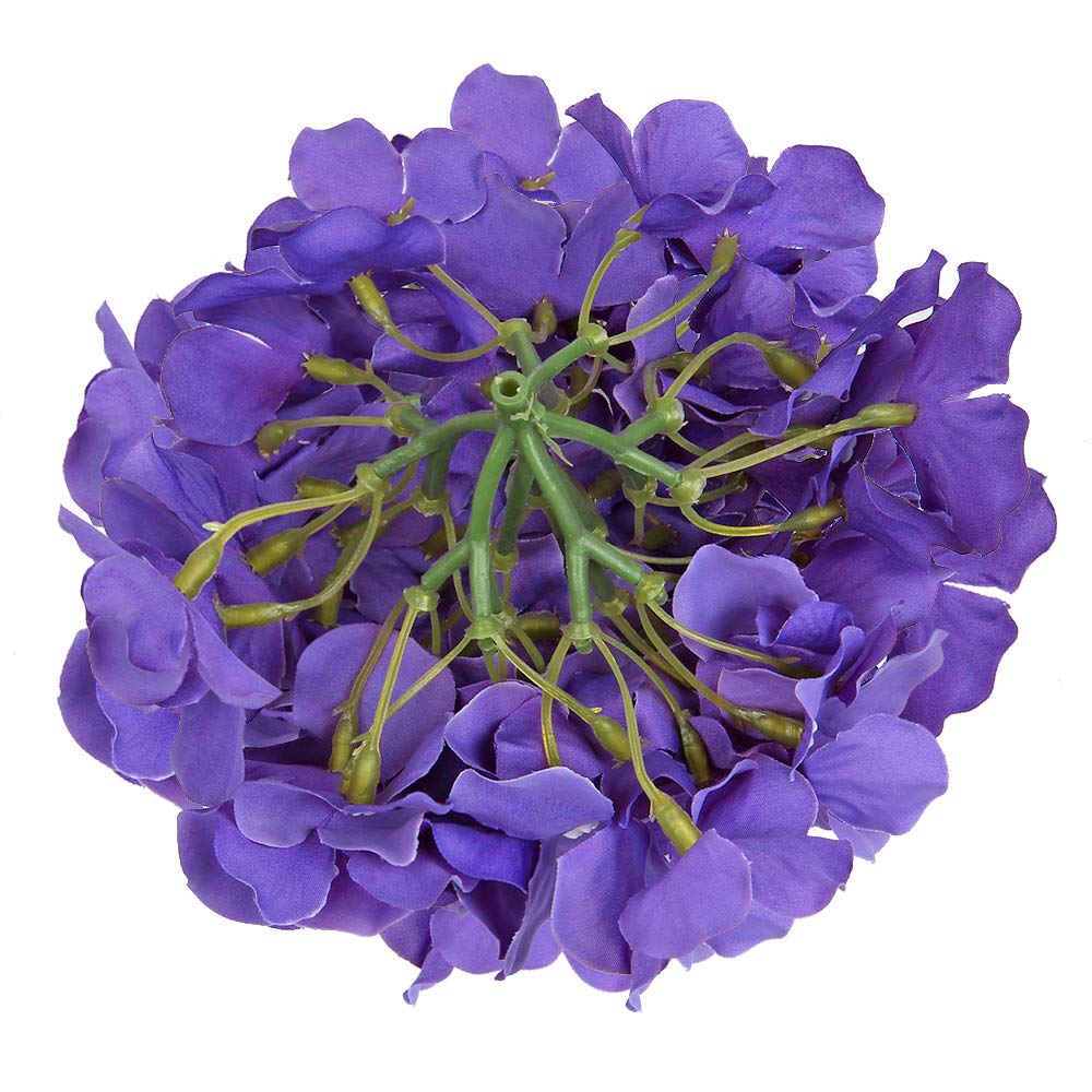 Flojery Silk Hydrangea Heads Artificial Flowers Heads with Stems for Home Wedding Decor,Pack of 10 (Purple)