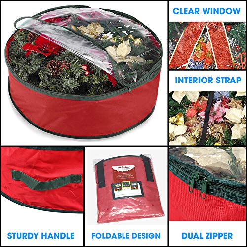 Primode Christmas Wreath Storage Bag 24'' | Garland Wreaths Container With Clear Window For Easy Holiday Storage | Durable 600D