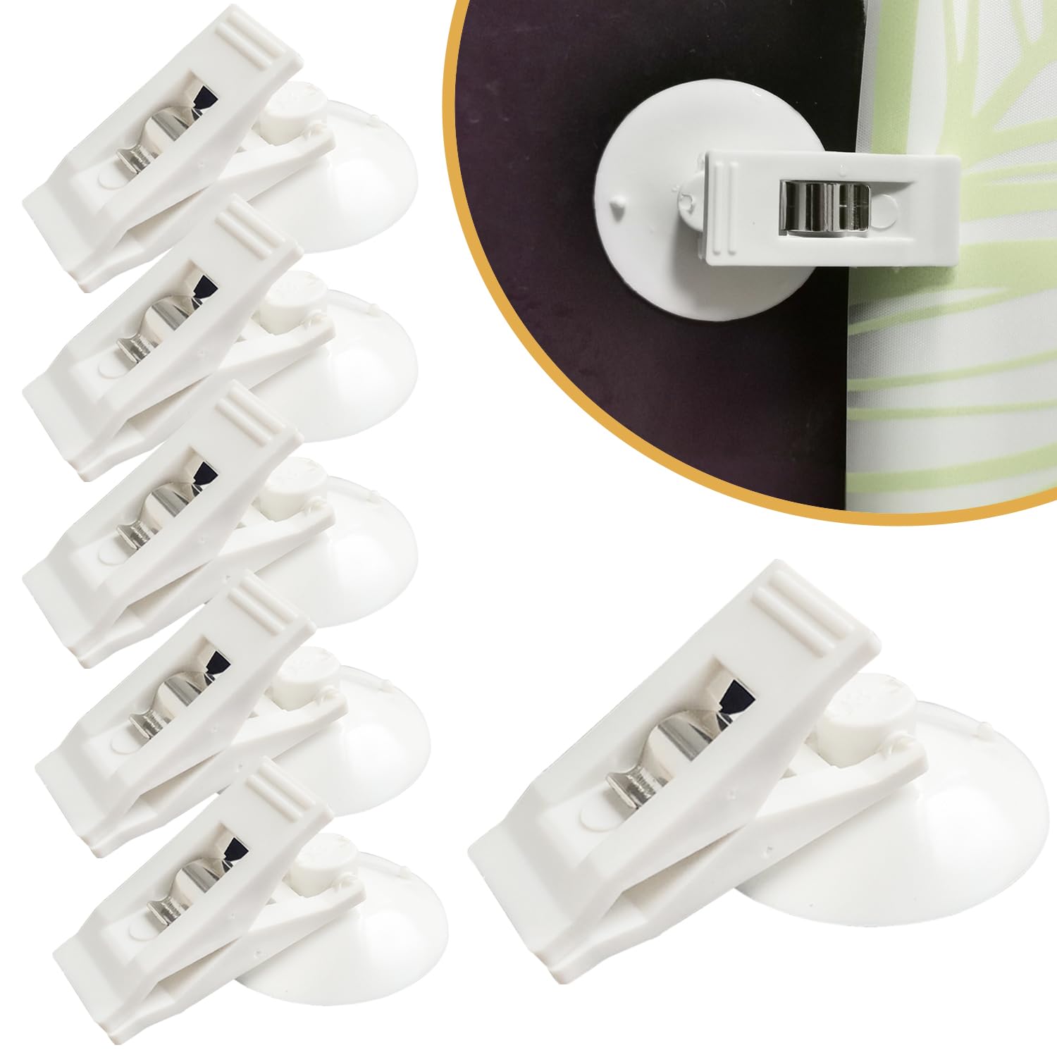 6 Packs Shower Curtain Clips With Suction Cup To Prevent Water Splashing Out, Windproof Splash Guard | Just Press Clip Onto Wall