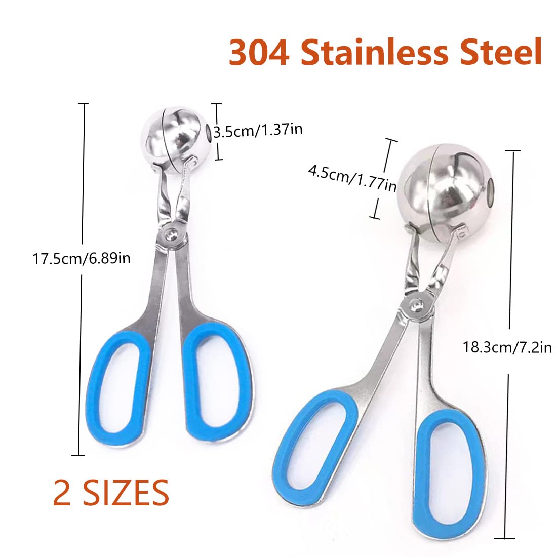 3Pcs Stainless Steel Meat Ballers, Tunan Nonstick Meatball Scoop Ball Maker Ice Tongs For Cake Pop, Ice Cream Scoop, Fruit, Cook