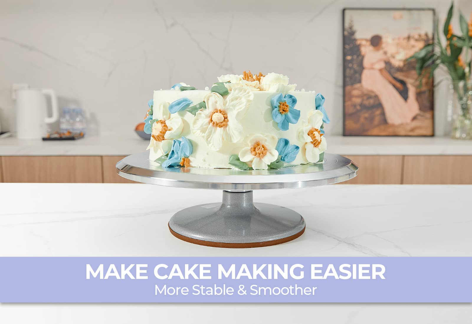 Cake Turntable, Ohuhu Aluminium 12'' Cake Decorating Kit Supplies Rotating Stand Revolving Spinner With 2 Icing Spatula 3 Comb S