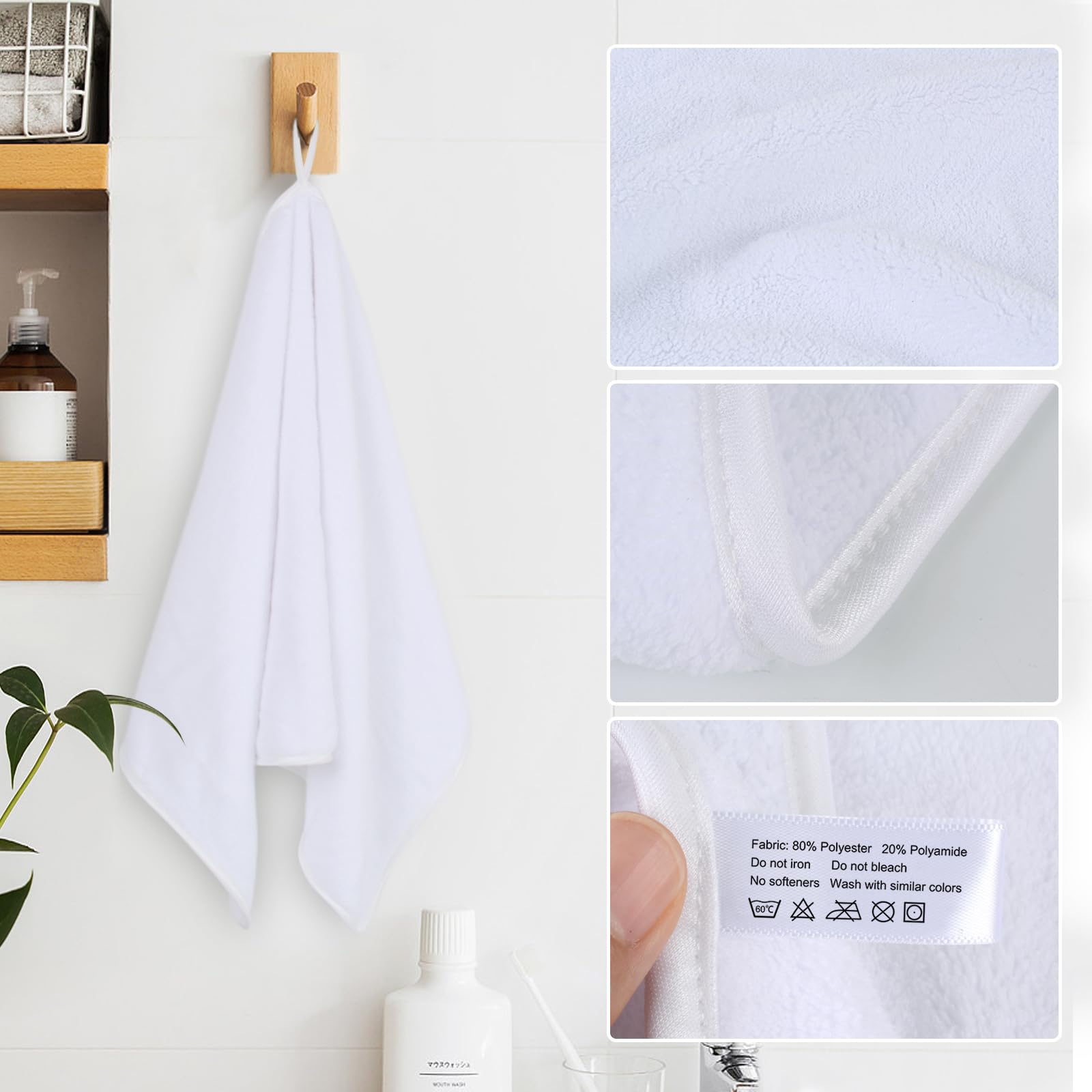 Sinland Microfiber Hand Towels For Bathroom Super Soft Washcloth For Home Spa Sports Face Towels Hair Towels 16Inch X 30Inch Whi