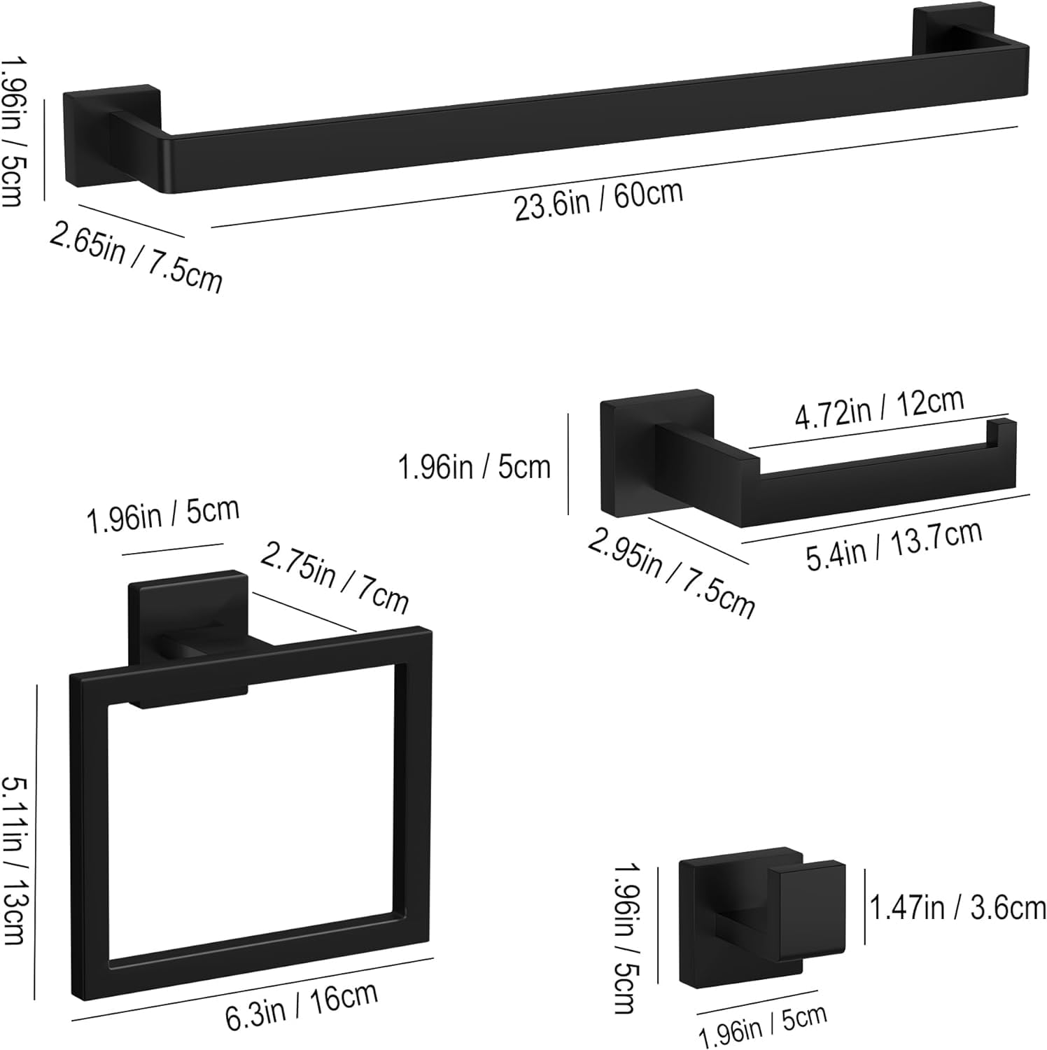Toptowel 10-Pcs 23.6Inch Bathroom Towel Bar Set,Include 2Pcs 23.6'' Towel Holder,2Pcs Hand Towel Ring,2Pcs Toilet Paper Holder,4