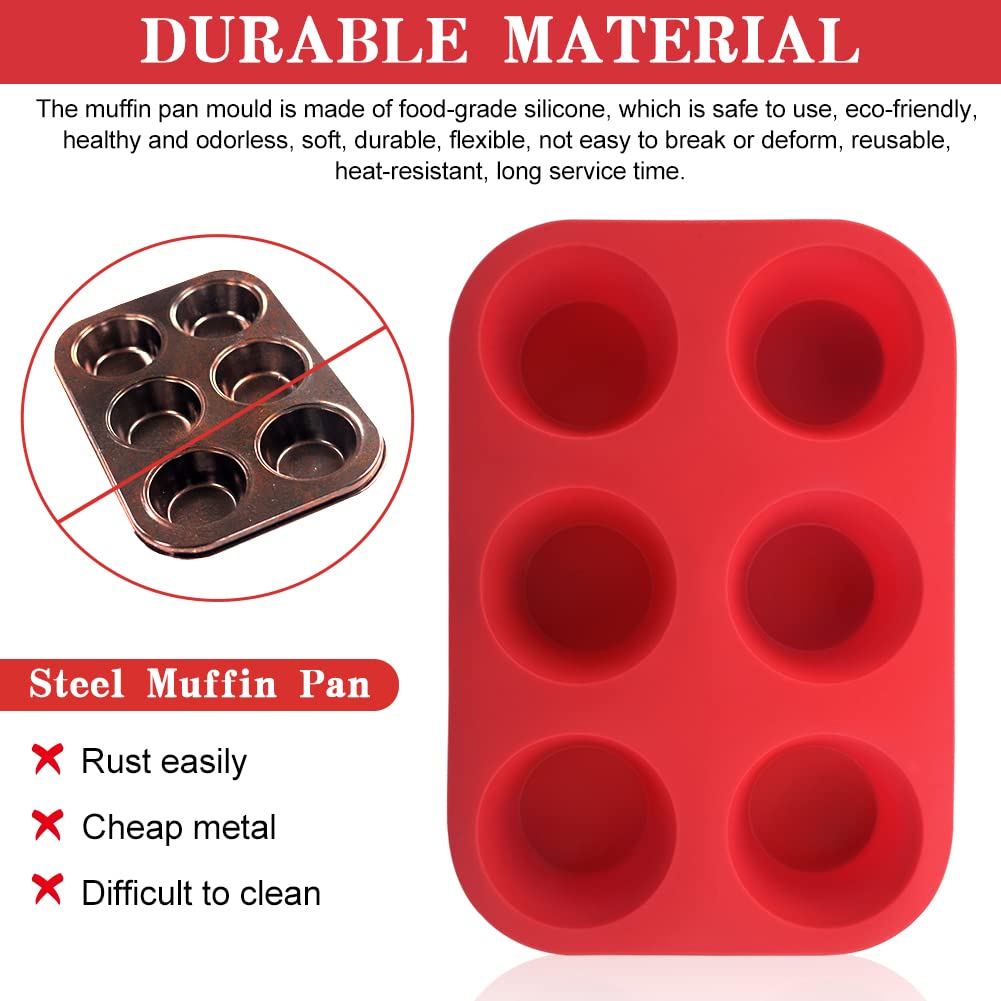 2Pcs Silicone Muffin Pans Non-Stick Cupcake Pan 6 Cup Mini Muffin Pan,Reusable Muffin Baking Silicone Mol Ds,Muffin Tin For Muff