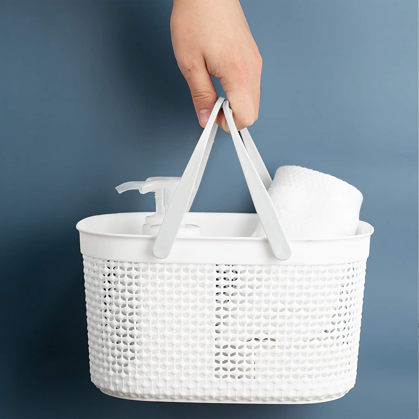 rejomiik Portable Shower Caddy Basket  Plastic Organizer Storage Tote with Handles for Bathroom  College Dorm  Kitchen - White