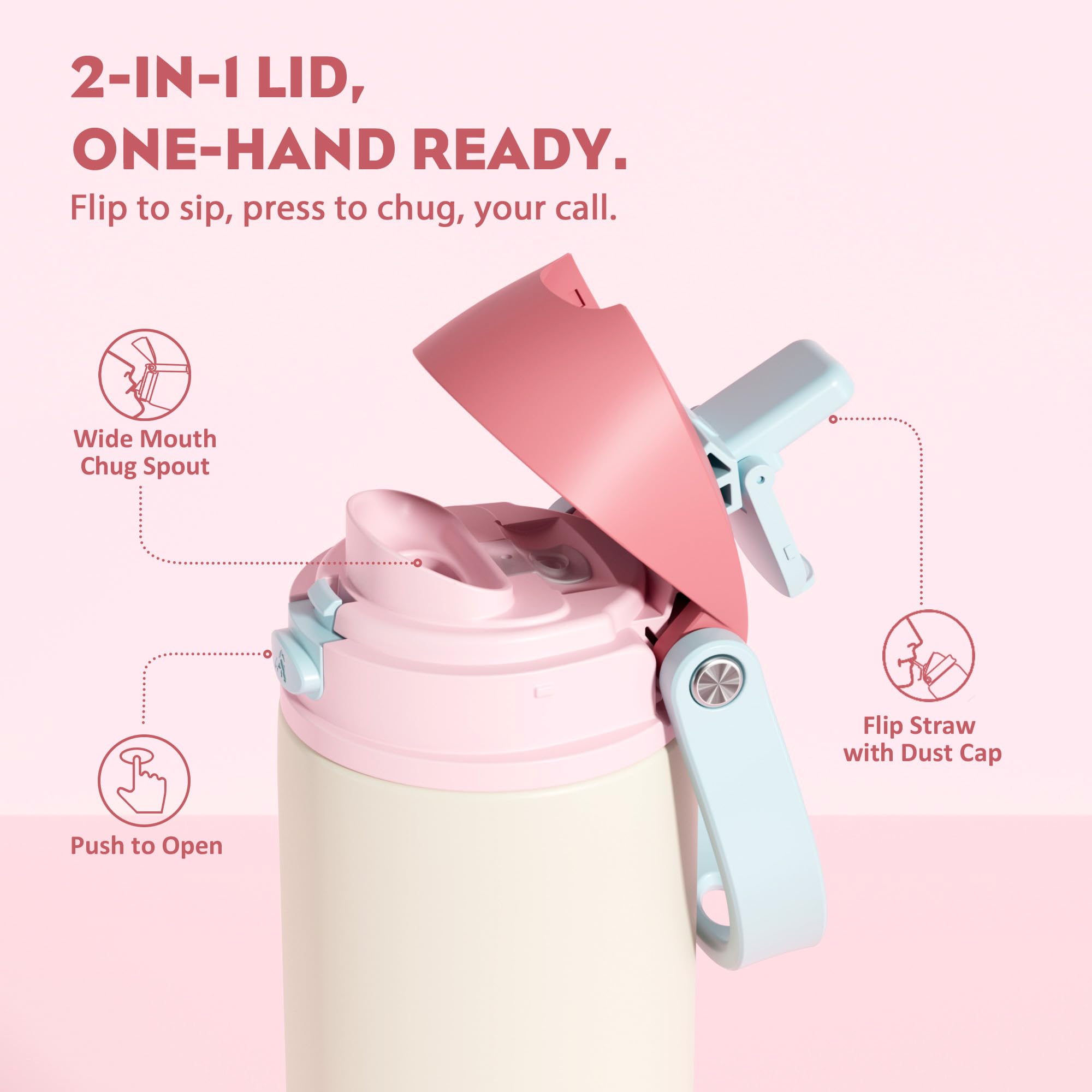 POWCAN 24 oz Sports Water Bottle for Adults: Push-Button Spout & Quick-Flip Straw, Leakproof, Car Cupholder Friendly, Insulated