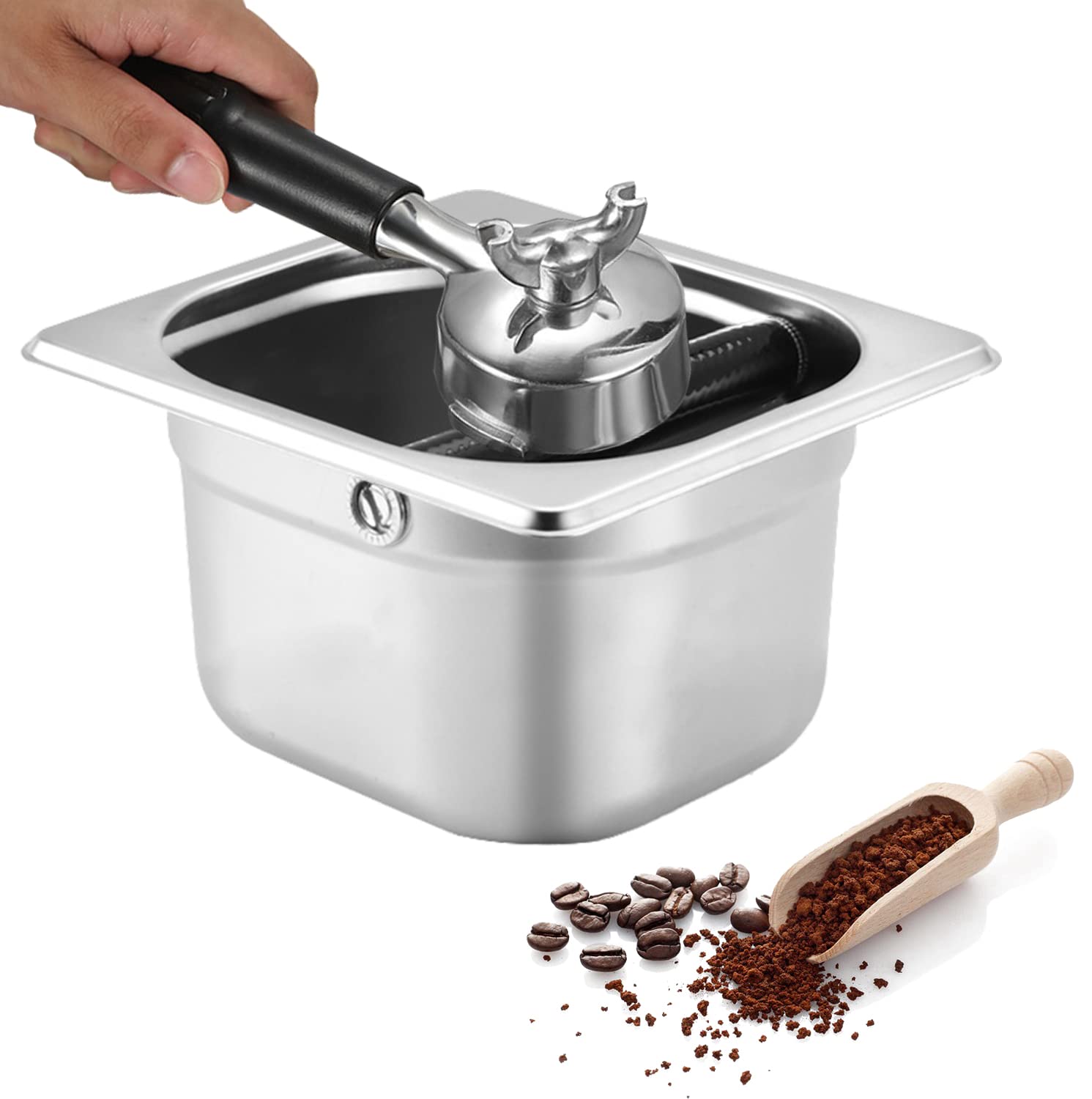 Lmip Coffee Knock Box Stainless Steel, Stainless Steel Coffee Grounds Container Residue Trash Can,Easy-To-Clean Coffee Knock Box