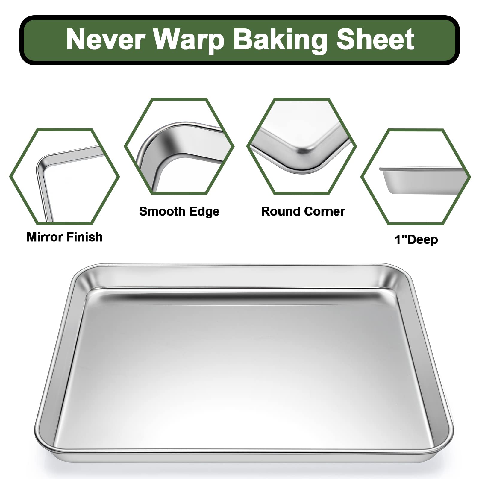 Baking Sheet Tray Set Of 10, Ewfen Stainless Steel Baking Pan Cookie Pan Sheet, Size 16 X 12 X 1 Inch, Warp Resistant & Heavy Du