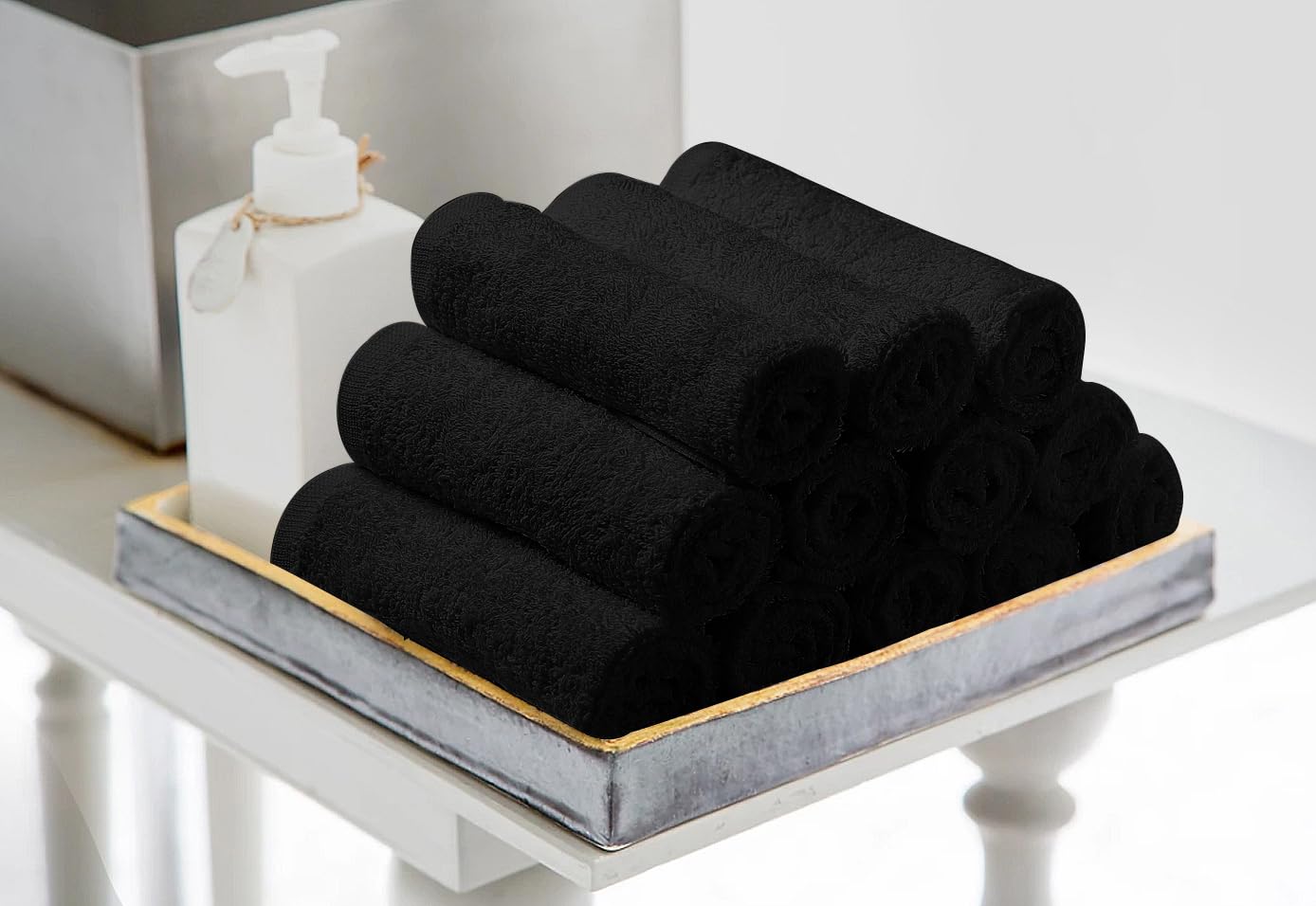 Avalon Salon Towels - 24 Pack Black Hand Towels 100% Cotton Spa Towels - 16x27 inches Highly Absorbable Facial Towels Gym Towels