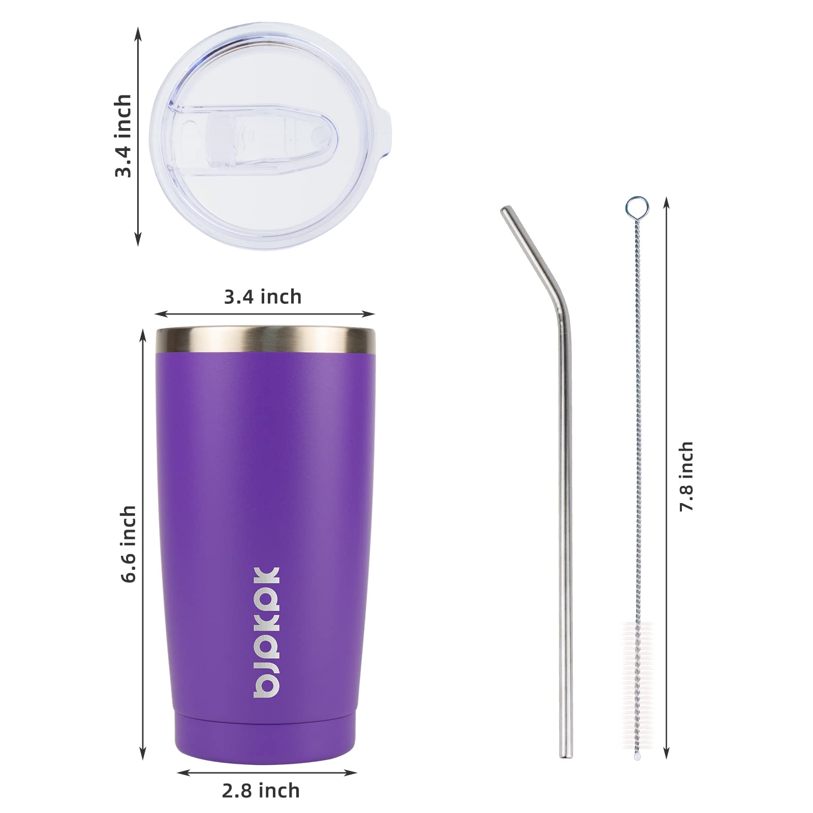 Bjpkpk Purple Insulated Tumbler With Lid And Straw 20 Oz Stainless Steel Tumblers Coffee Thermal Cup