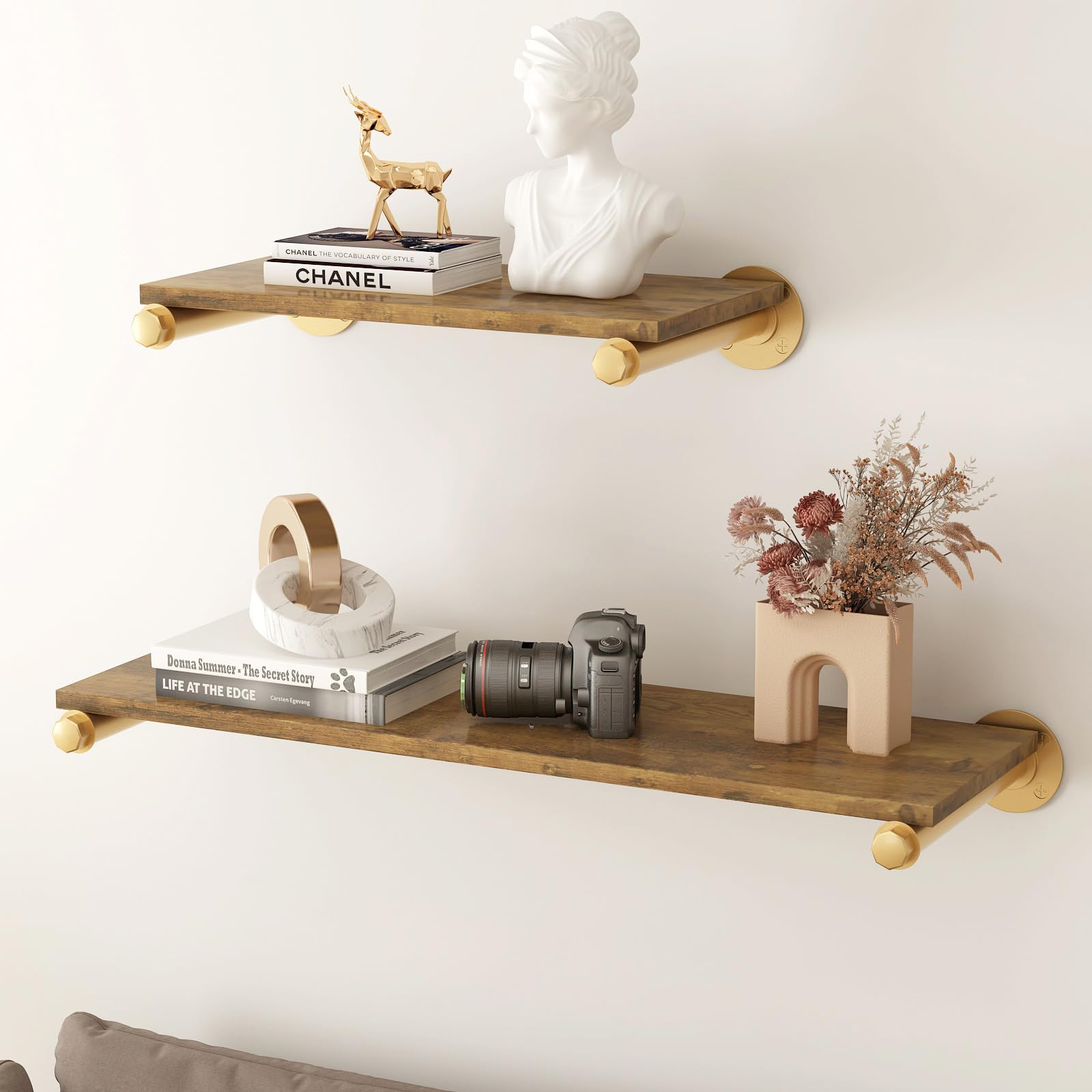 4 Pcs Industrial Pipe Clothes Bars 12 Inch, Industrial Pipe Clothing Racks, Gold Closet Rods For Hanging Clothes, Gold Clothing