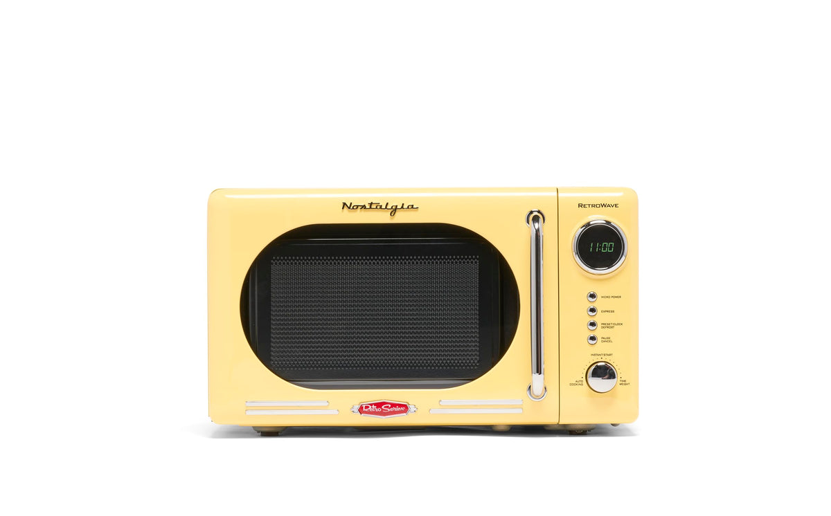 Nostalgia Nrmo7Yw6A Retro Compact Countertop Microwave Oven, 0.7 Cu. Ft. 700-Watts With Led Digital Display, Child Lock, Easy Cl