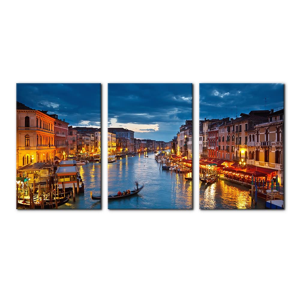 Pacimo 3 Piece Venice Night View Giclee Canvas Prints Wall Art Italy Venice Grand Canal At Night Picture Painting Print On Canva