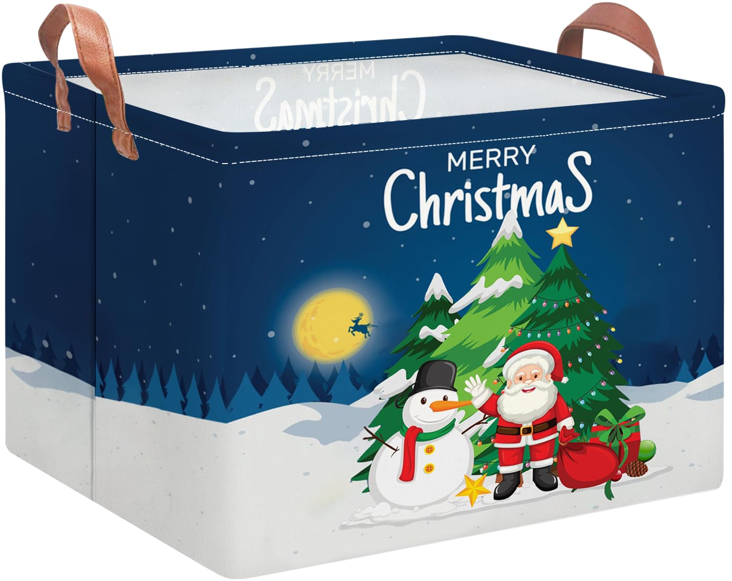 NTAOHAMPER Rectangular Storage Basket Empty,Storage Bin with Handles,Room Decor,Gift Basket,Book Box(Blue Christmas Basket)