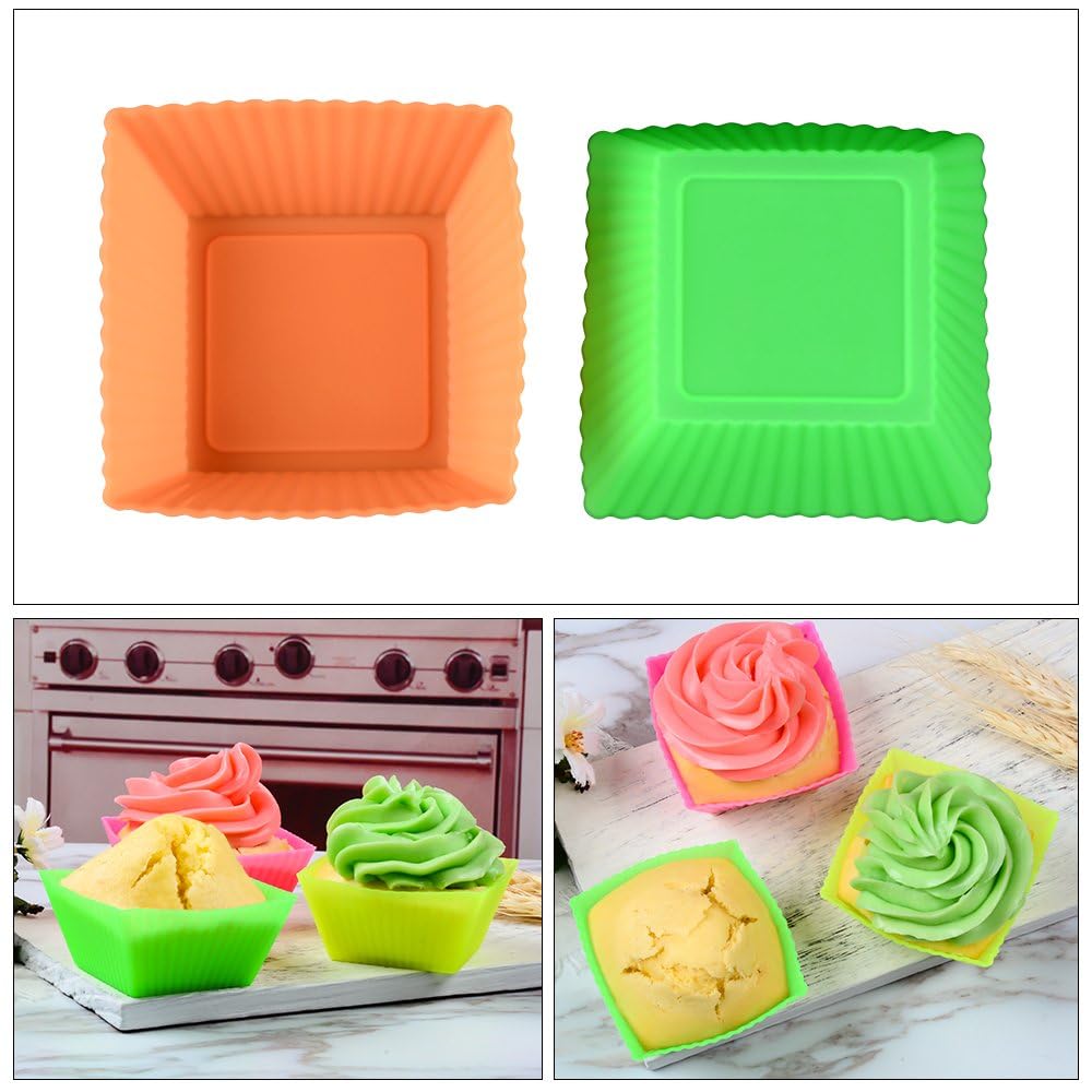 Silicone Baking Cups Cupcake Liners - 24Pcs Reusable Silicone Molds Including Round  Rectanguar  Square  Flower BPA Free Food Grade Silicone