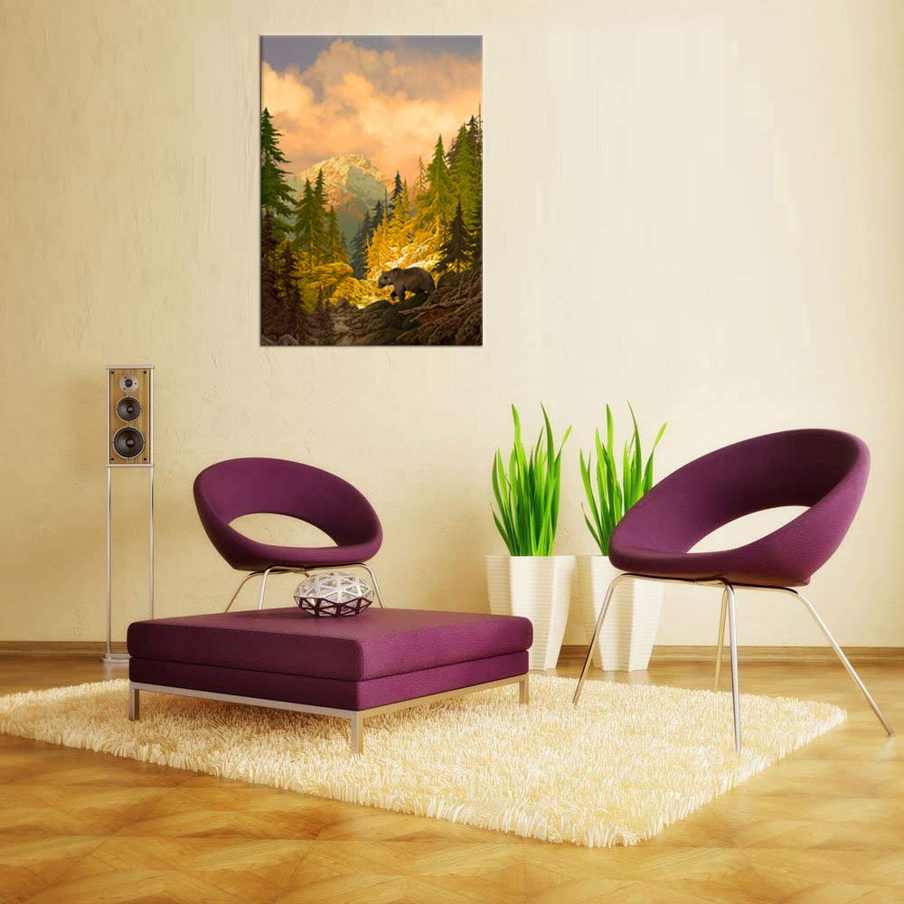 arteWOODS Autumn Forest Mountain Wall Art Bear Canvas Picutres for Bedroom Living Room Wall Decor Modern Landscape Canvas Artwork Contemporary Nature Picture Prints Framed Ready to Hang 20'' x 28''
