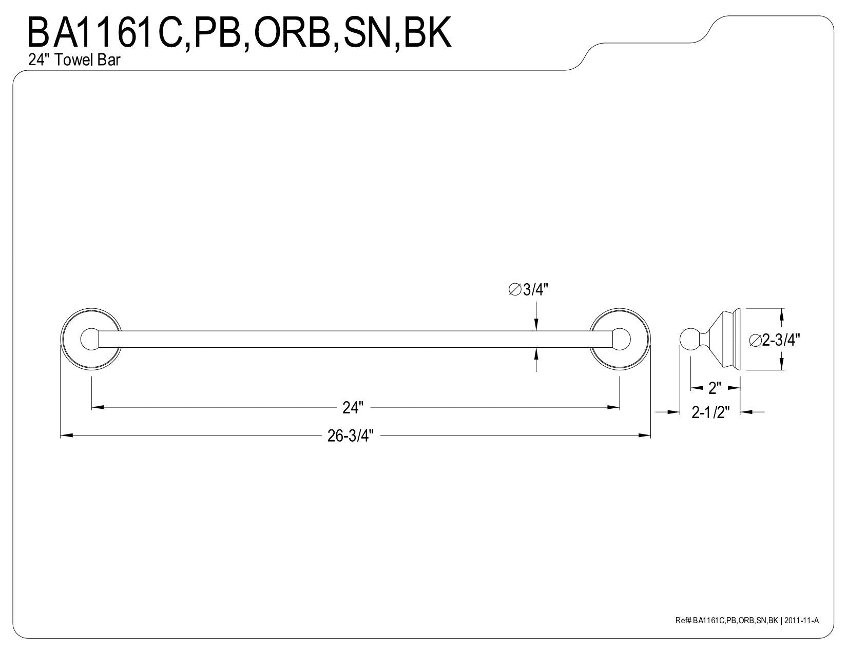 Kingston Brass BA1161SN Vintage 24'' Towel Bar  Brushed Nickel