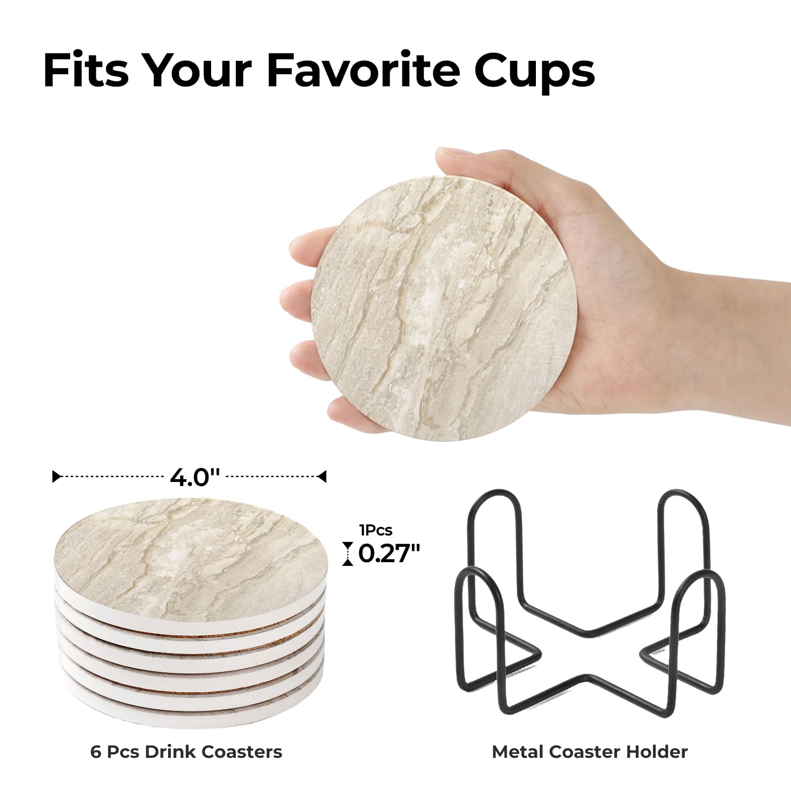 Lifver Coasters Set Of 6 Absorbent Drink Coasters With Holder, Marble Style Ceramic Thirstystone Coasters For Home Decor Coffee