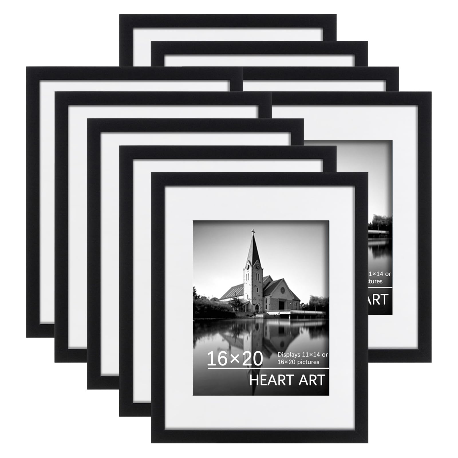 HEART ART 16x20 Picture Frame Set of 9,Display 16 x 20 Frame For 11x14 Picture Frame With Mat,16 by 20 Picture Frame For Wall,Ga